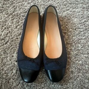 J. Crew Navy Denim Ballet Flats with Black Cap Toe